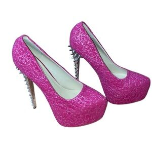 CR Collection Pink Silver and Gold Spiked Stiletto Heels